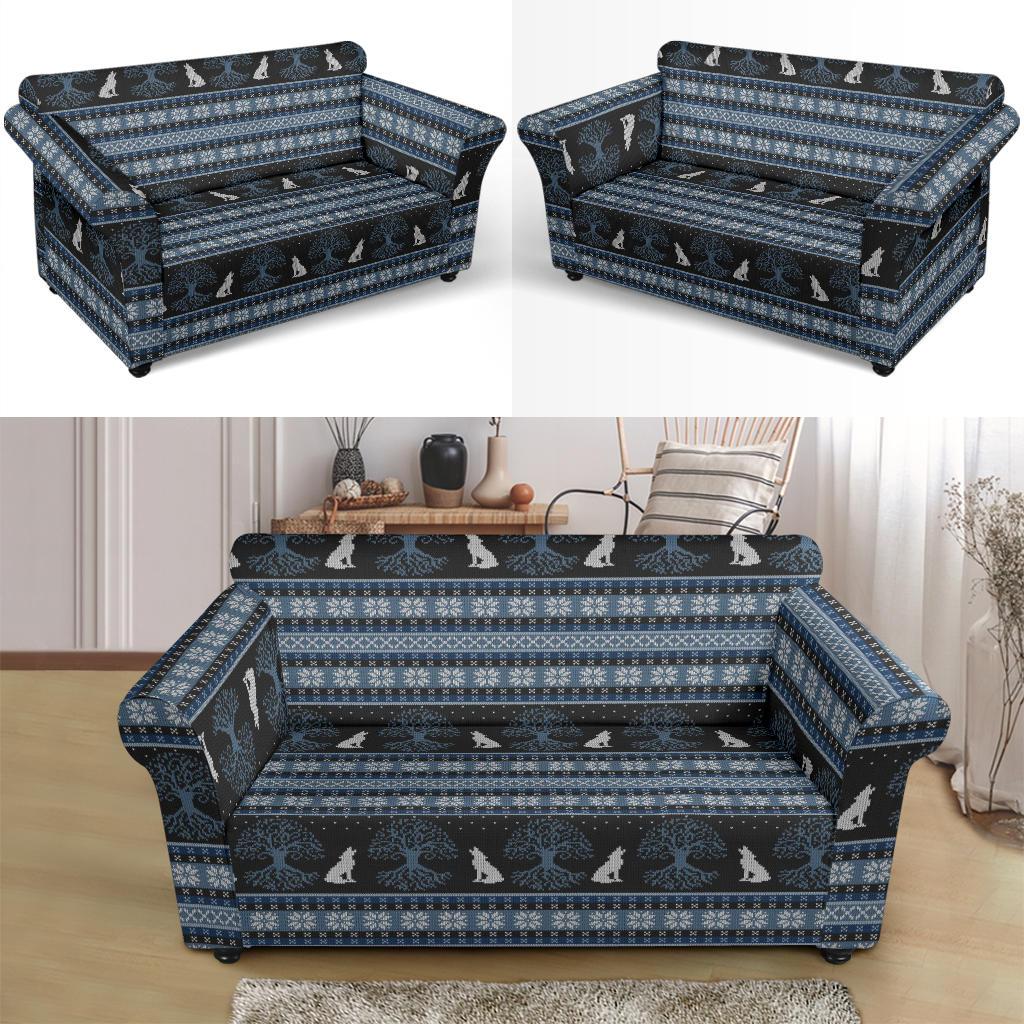 Wolf Tree of Life Knit Design Print Loveseat Slipcover-JTAMIGO.COM
