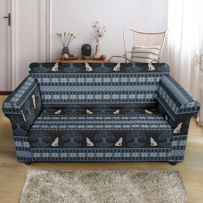 Wolf Tree of Life Knit Design Print Loveseat Slipcover-JTAMIGO.COM