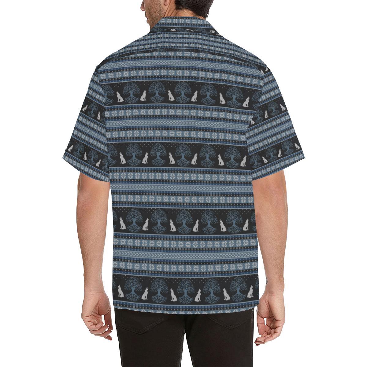 Wolf Tree of Life Knit Design Print Men Aloha Hawaiian Shirt