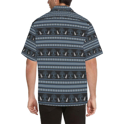 Wolf Tree of Life Knit Design Print Men Aloha Hawaiian Shirt