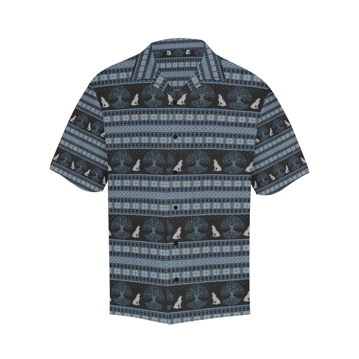 Wolf Tree of Life Knit Design Print Men Aloha Hawaiian Shirt