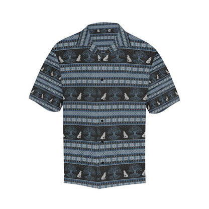 Wolf Tree of Life Knit Design Print Men Aloha Hawaiian Shirt