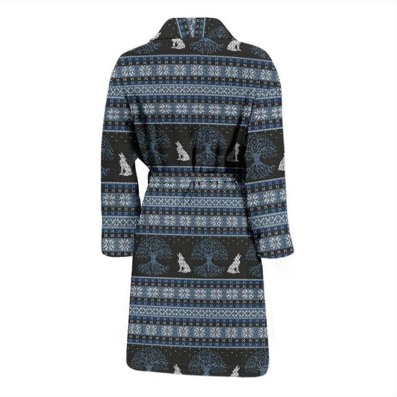 Wolf Tree of Life Knit Design Print Men Bath Robe-JTAMIGO.COM