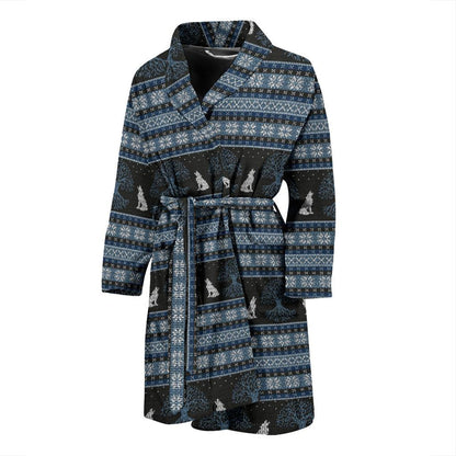 Wolf Tree of Life Knit Design Print Men Bath Robe-JTAMIGO.COM
