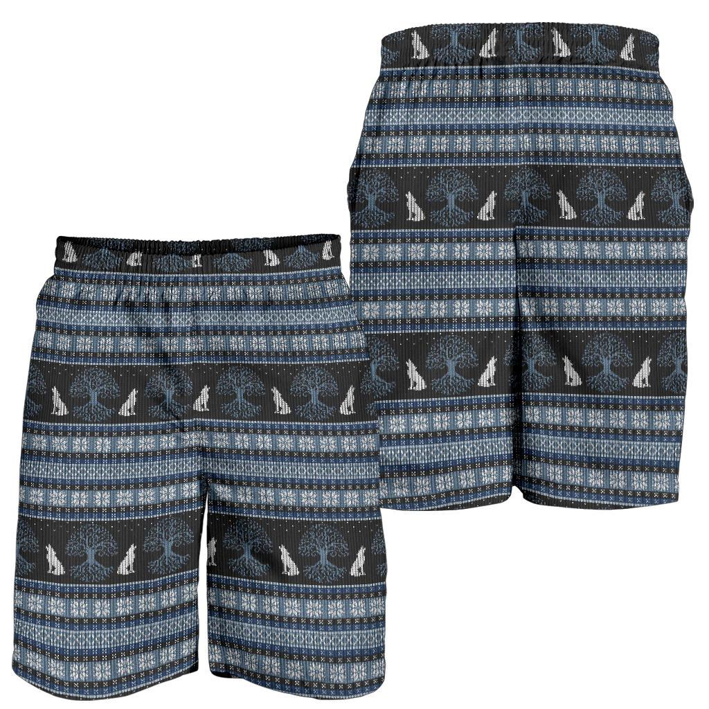 Wolf Tree of Life Knit Design Print Mens Shorts-JTAMIGO.COM