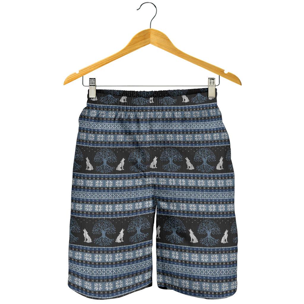 Wolf Tree of Life Knit Design Print Mens Shorts-JTAMIGO.COM