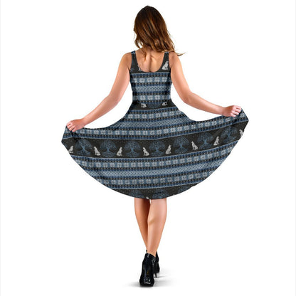 Wolf Tree of Life Knit Design Print Sleeveless Dress