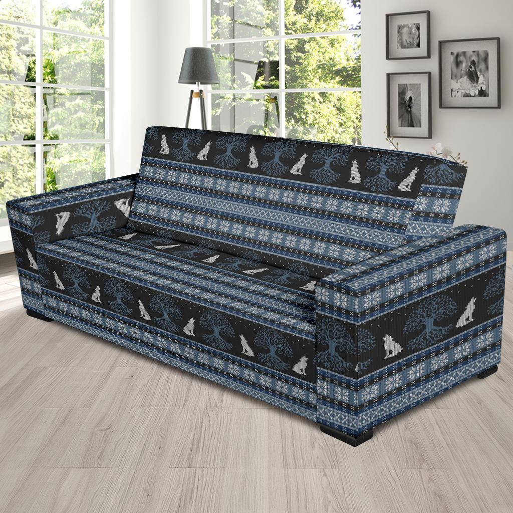 Wolf Tree of Life Knit Design Print Sofa Slipcover-JTAMIGO.COM