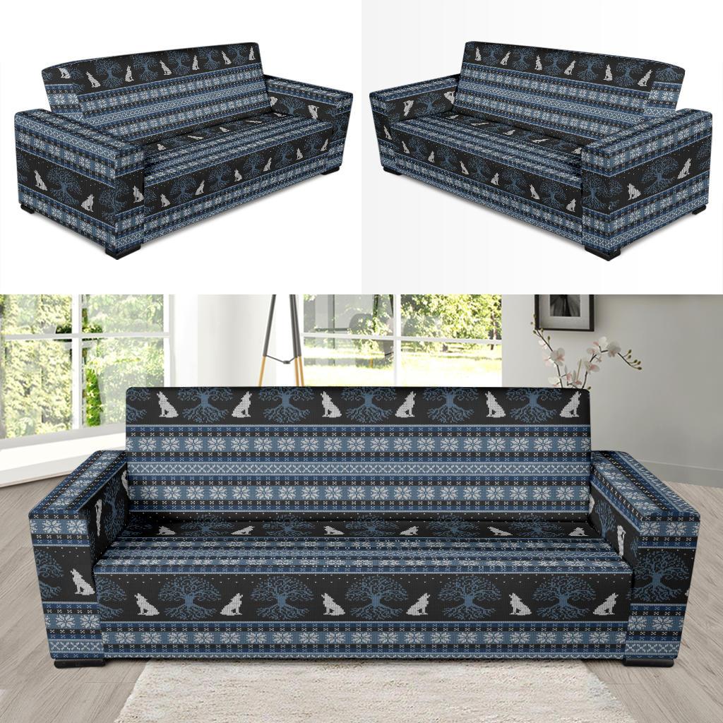 Wolf Tree of Life Knit Design Print Sofa Slipcover-JTAMIGO.COM