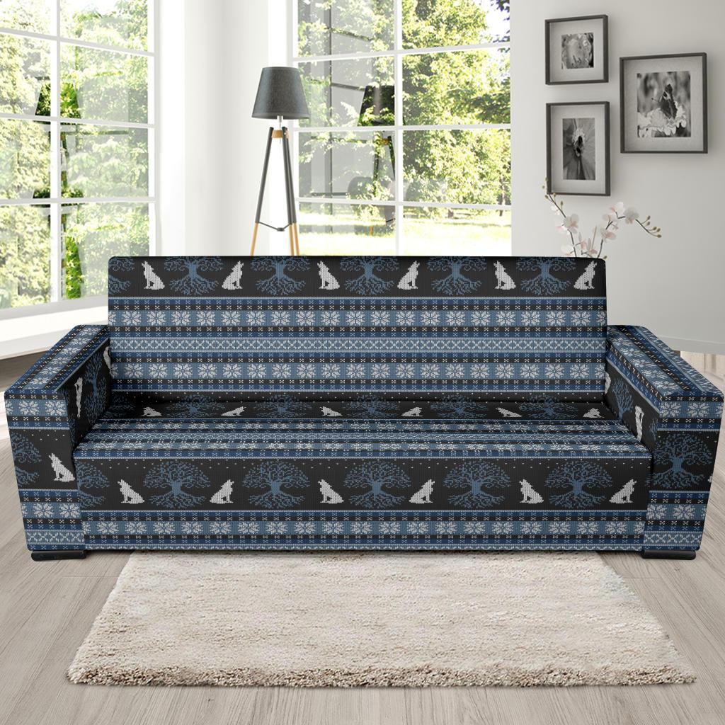 Wolf Tree of Life Knit Design Print Sofa Slipcover-JTAMIGO.COM