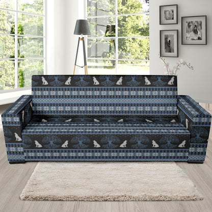 Wolf Tree of Life Knit Design Print Sofa Slipcover-JTAMIGO.COM