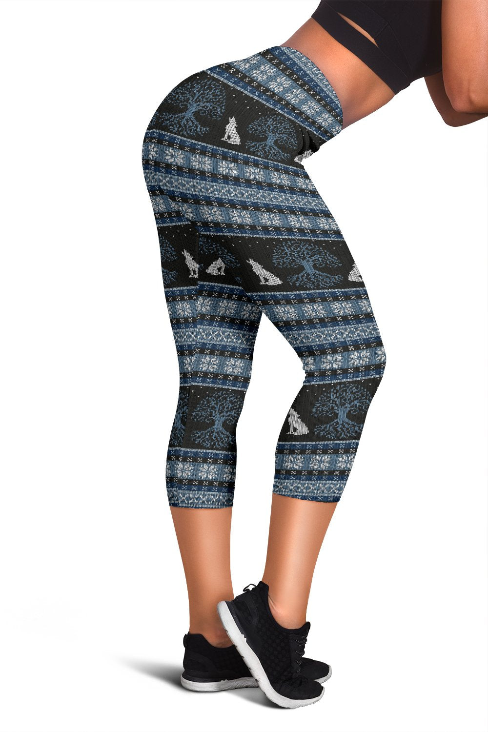 Wolf Tree of Life Knit Design Print Women Capris