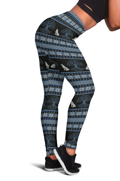 Wolf Tree of Life Knit Design Print Women Leggings