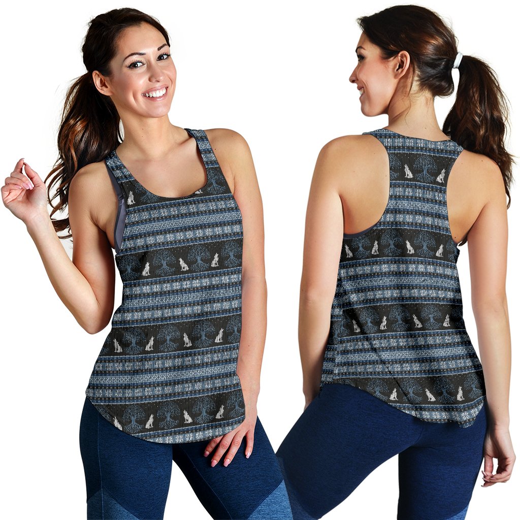 Wolf Tree of Life Knit Design Print Women Racerback Tank Top