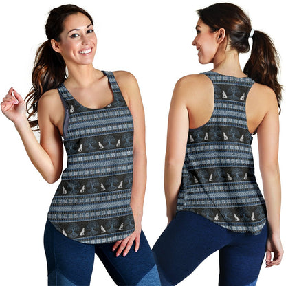 Wolf Tree of Life Knit Design Print Women Racerback Tank Top
