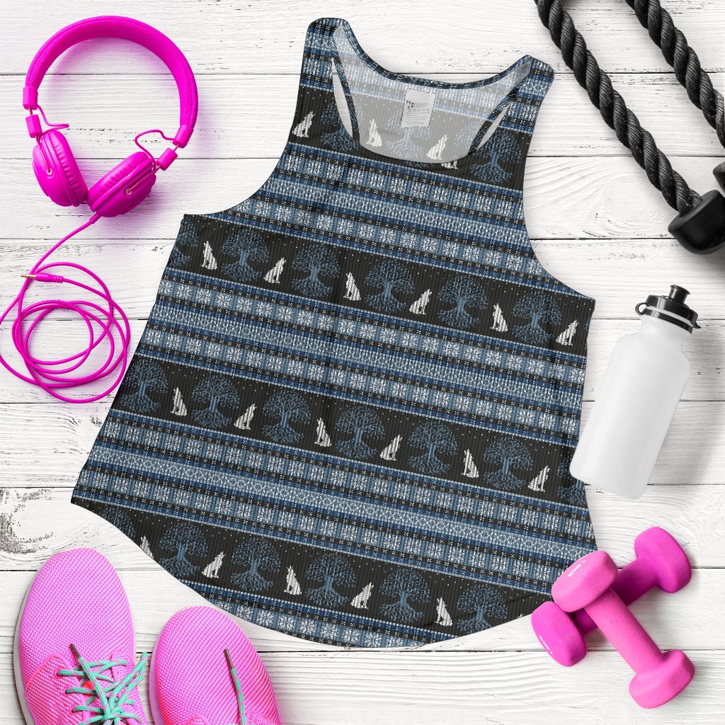 Wolf Tree of Life Knit Design Print Women Racerback Tank Top
