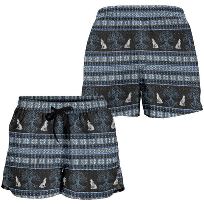 Wolf Tree of Life Knit Design Print Women Shorts-JTAMIGO.COM