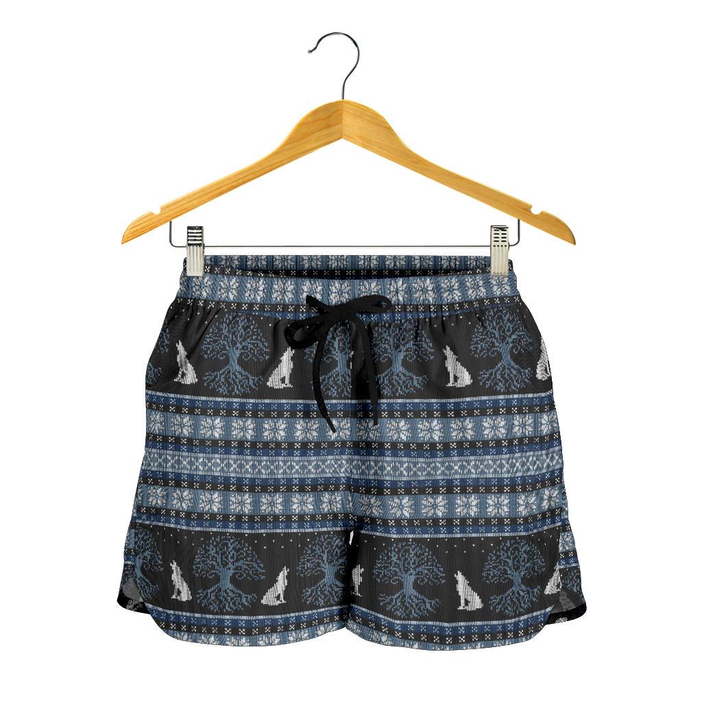 Wolf Tree of Life Knit Design Print Women Shorts-JTAMIGO.COM