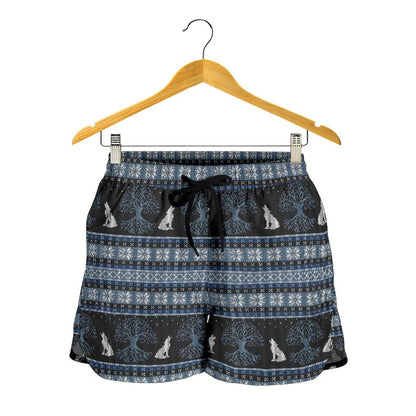 Wolf Tree of Life Knit Design Print Women Shorts-JTAMIGO.COM