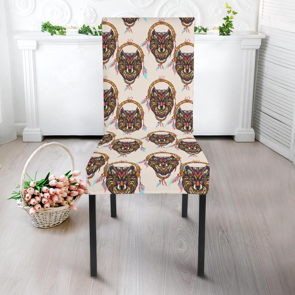 Wolf Tribal Dream Catcher Design Print Dining Chair Slipcover-JTAMIGO.COM
