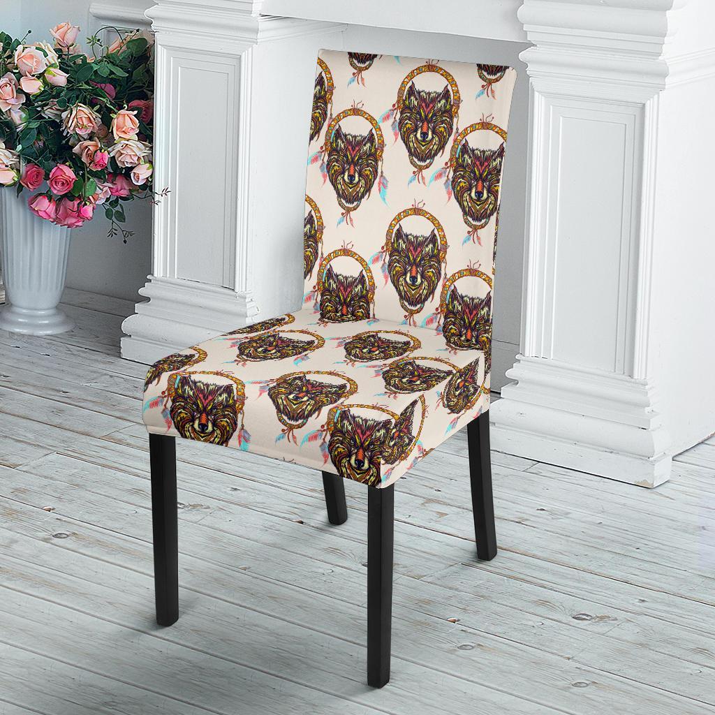 Wolf Tribal Dream Catcher Design Print Dining Chair Slipcover-JTAMIGO.COM