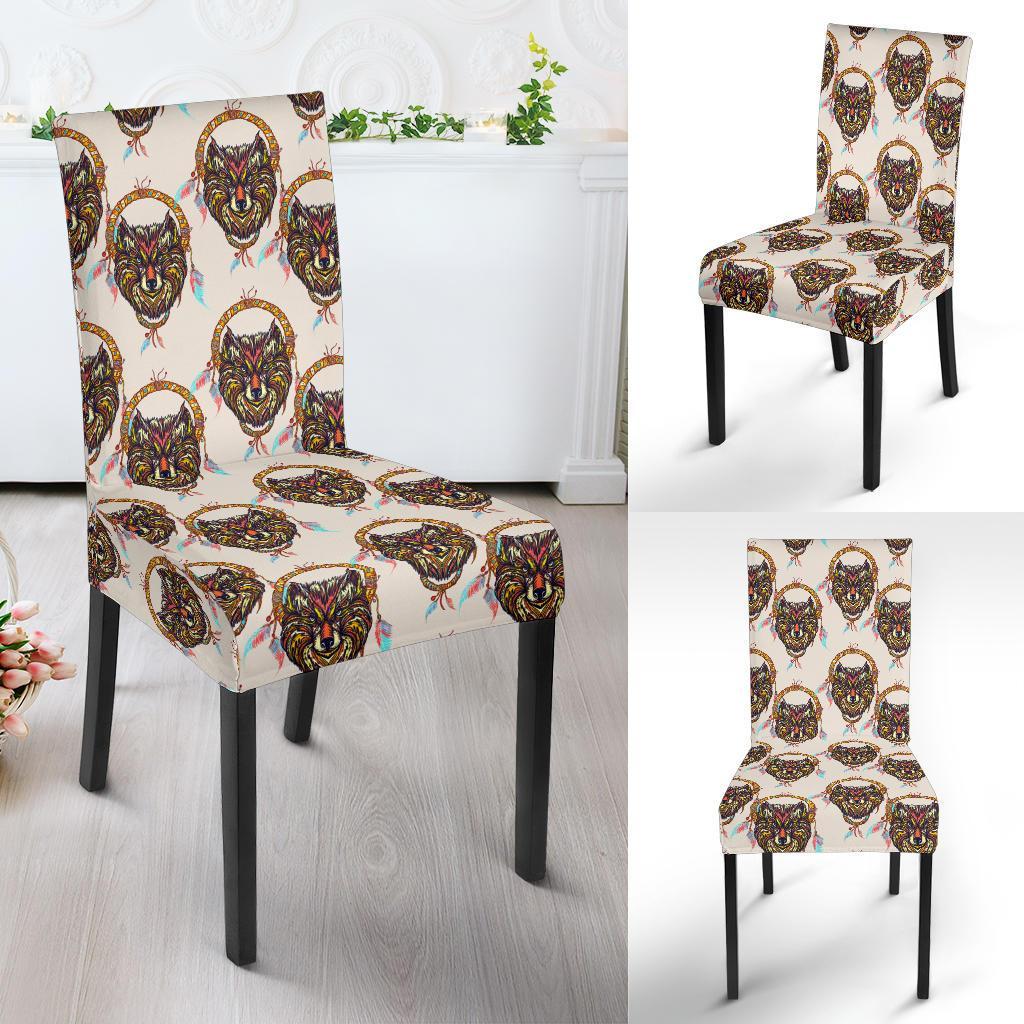 Wolf Tribal Dream Catcher Design Print Dining Chair Slipcover-JTAMIGO.COM