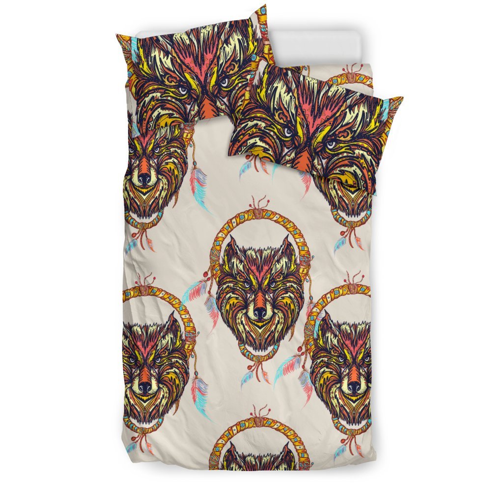 Wolf Tribal Dream Catcher Design Print Duvet Cover Bedding Set