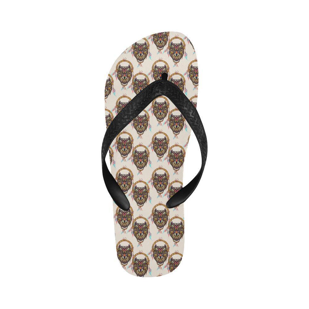 Wolf Tribal Dream Catcher Design Print Flip Flops-JTAMIGO.COM