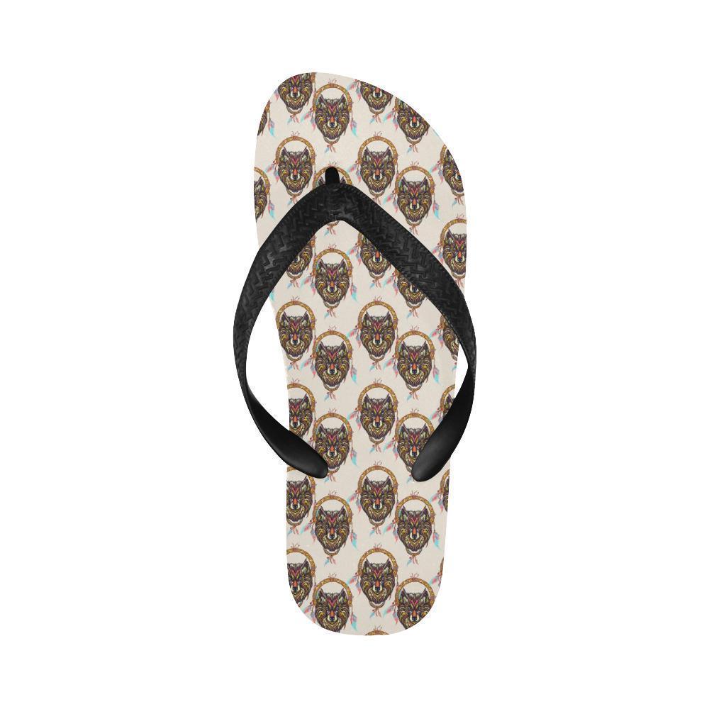 Wolf Tribal Dream Catcher Design Print Flip Flops-JTAMIGO.COM