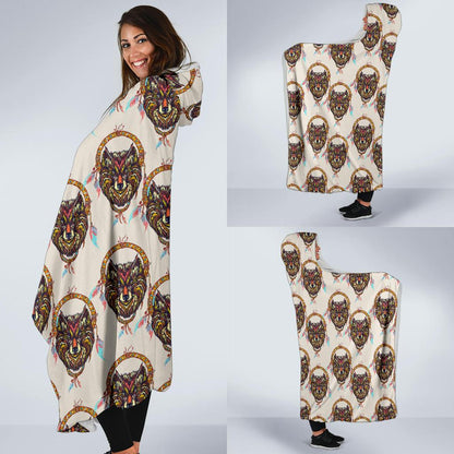 Wolf Tribal Dream Catcher Design Print Hooded Blanket-JTAMIGO.COM