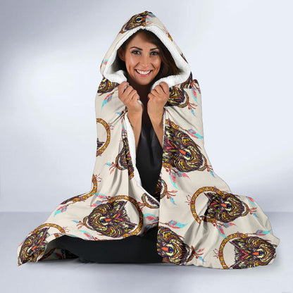 Wolf Tribal Dream Catcher Design Print Hooded Blanket-JTAMIGO.COM