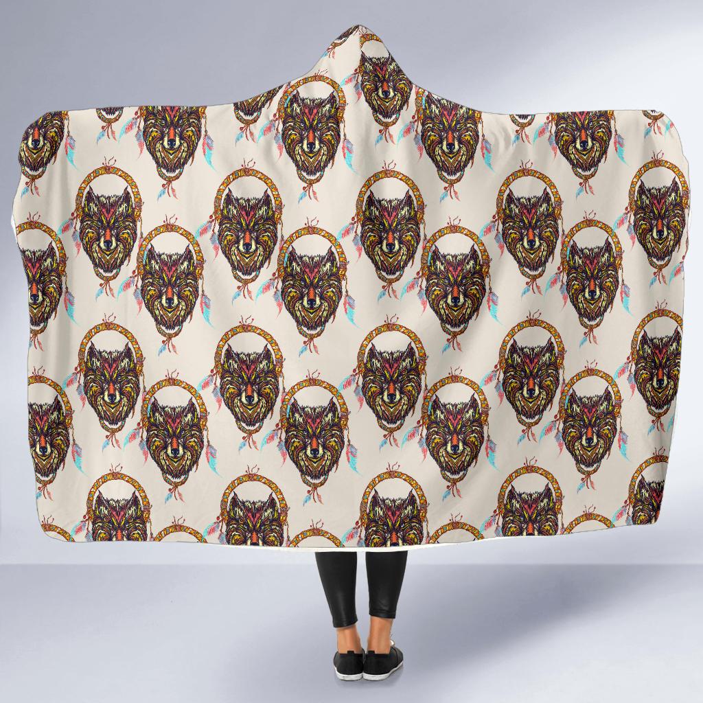 Wolf Tribal Dream Catcher Design Print Hooded Blanket-JTAMIGO.COM