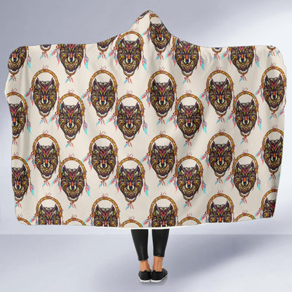 Wolf Tribal Dream Catcher Design Print Hooded Blanket-JTAMIGO.COM