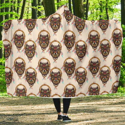 Wolf Tribal Dream Catcher Design Print Hooded Blanket-JTAMIGO.COM
