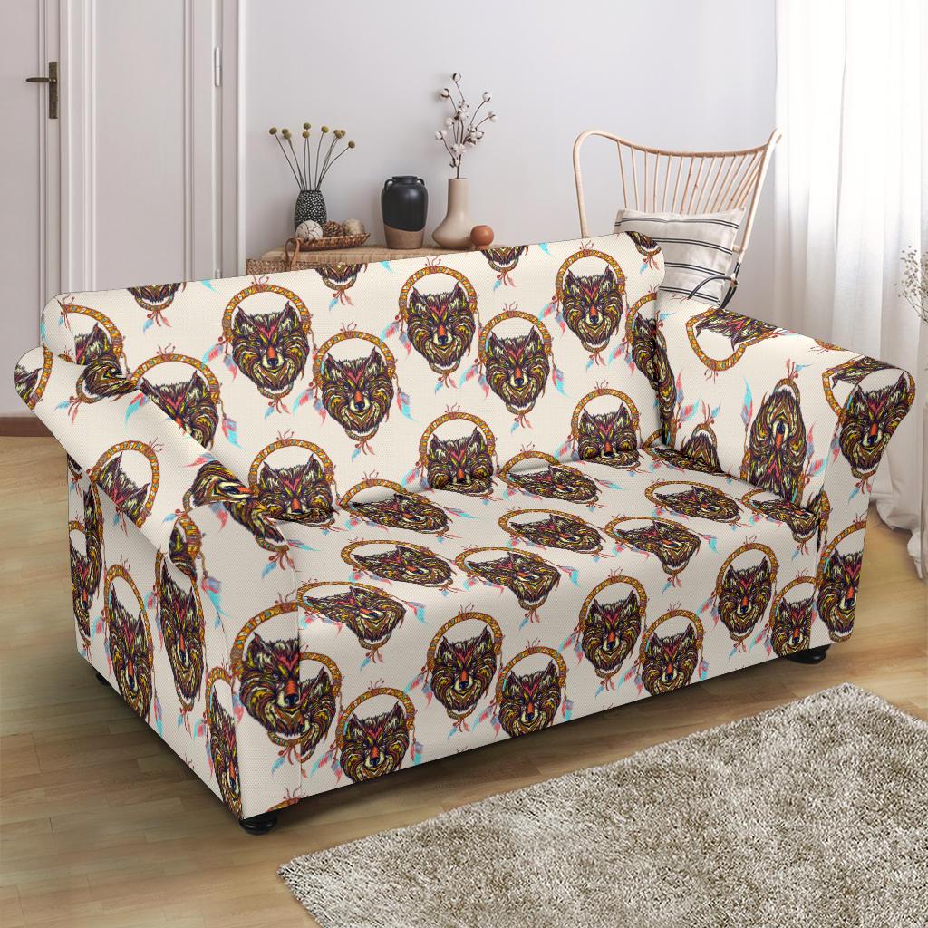 Wolf Tribal Dream Catcher Design Print Loveseat Slipcover-JTAMIGO.COM