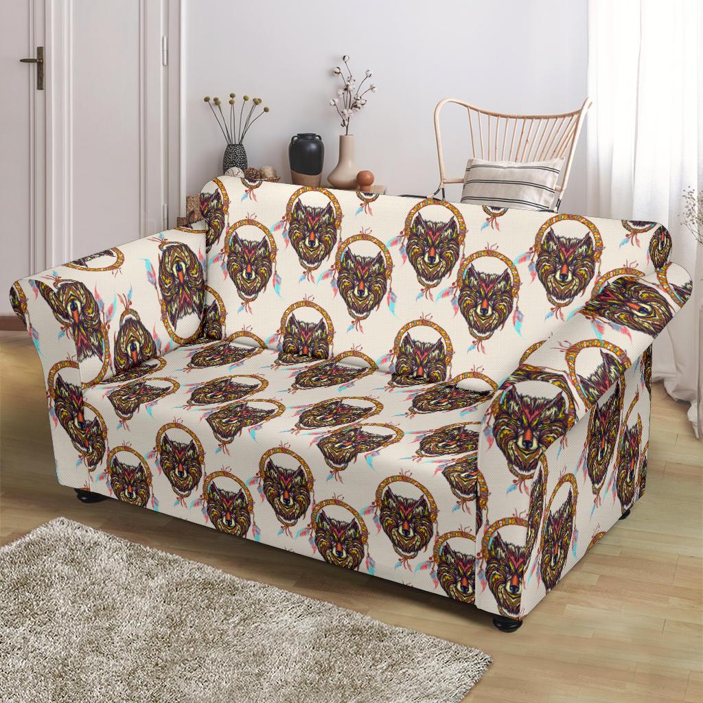 Wolf Tribal Dream Catcher Design Print Loveseat Slipcover-JTAMIGO.COM
