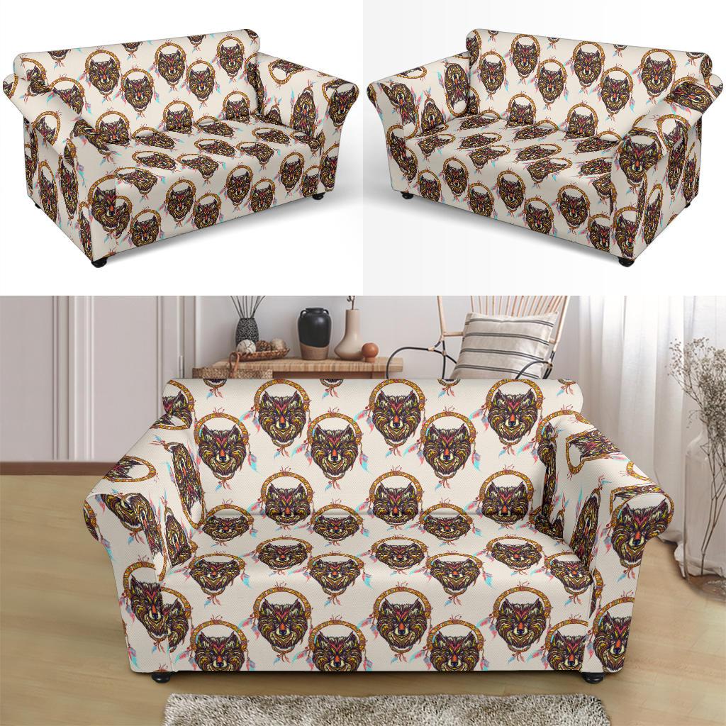 Wolf Tribal Dream Catcher Design Print Loveseat Slipcover-JTAMIGO.COM