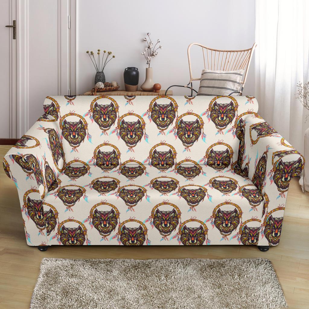 Wolf Tribal Dream Catcher Design Print Loveseat Slipcover-JTAMIGO.COM