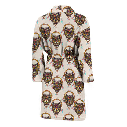 Wolf Tribal Dream Catcher Design Print Men Bath Robe-JTAMIGO.COM