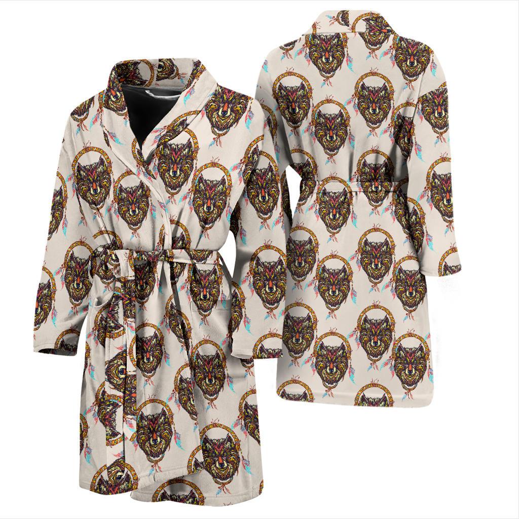 Wolf Tribal Dream Catcher Design Print Men Bath Robe-JTAMIGO.COM