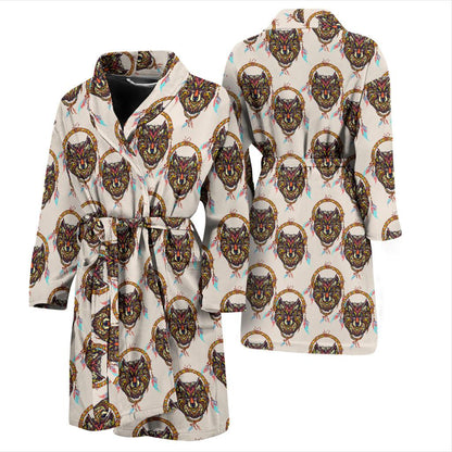 Wolf Tribal Dream Catcher Design Print Men Bath Robe-JTAMIGO.COM
