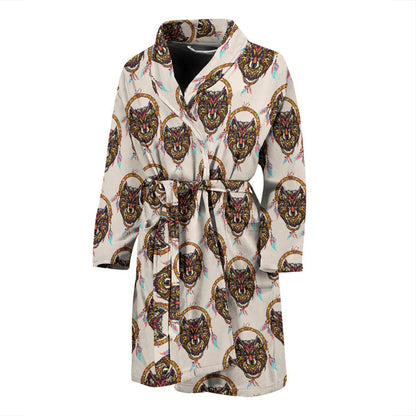Wolf Tribal Dream Catcher Design Print Men Bath Robe-JTAMIGO.COM