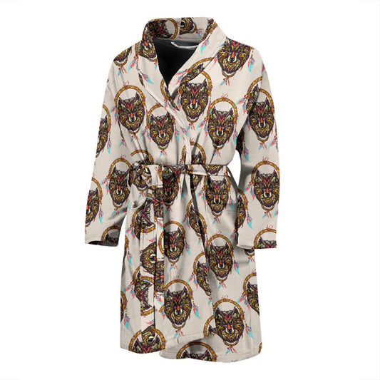Wolf Tribal Dream Catcher Design Print Men Bath Robe-JTAMIGO.COM