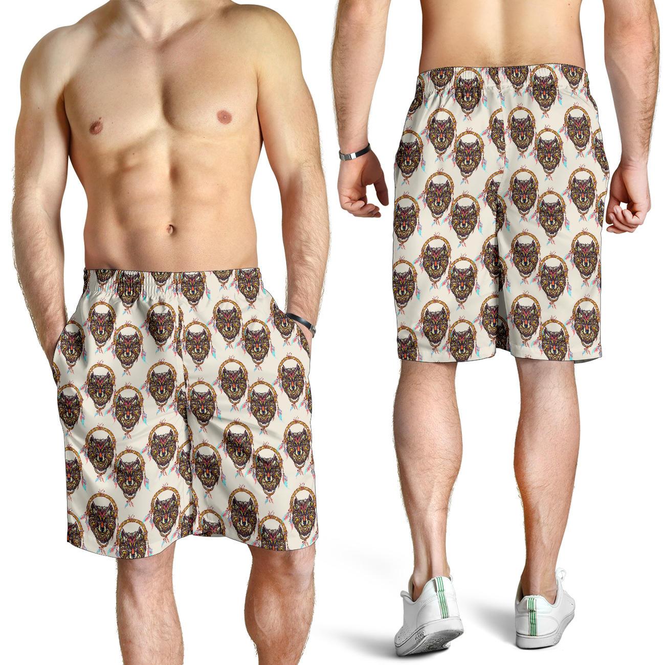 Wolf Tribal Dream Catcher Design Print Mens Shorts-JTAMIGO.COM