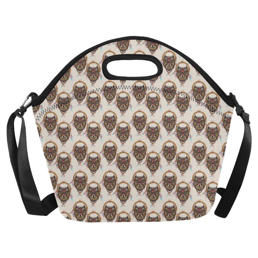 Wolf Tribal Dream Catcher Design Print Neoprene Lunch Bag (Model 1669)(Large)-JTAMIGO.COM