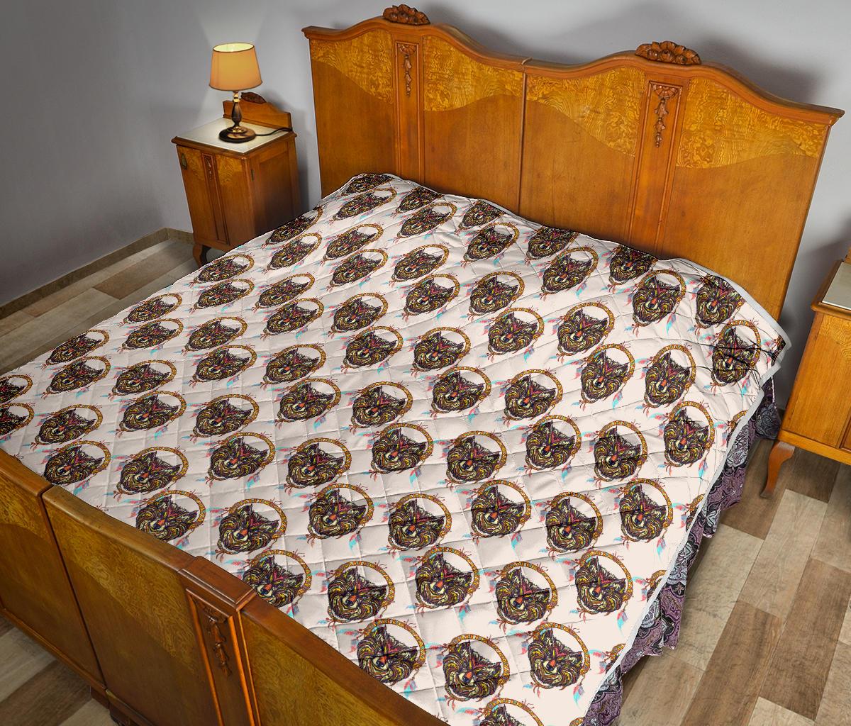 Wolf Tribal Dream Catcher Design Print Premium Quilt-JTAMIGO.COM