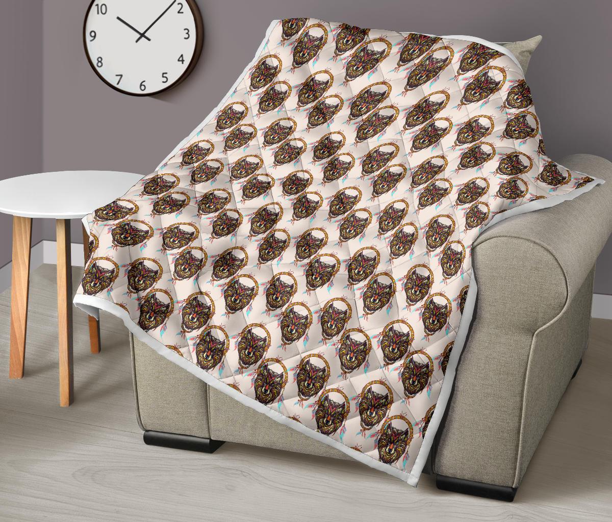 Wolf Tribal Dream Catcher Design Print Premium Quilt-JTAMIGO.COM