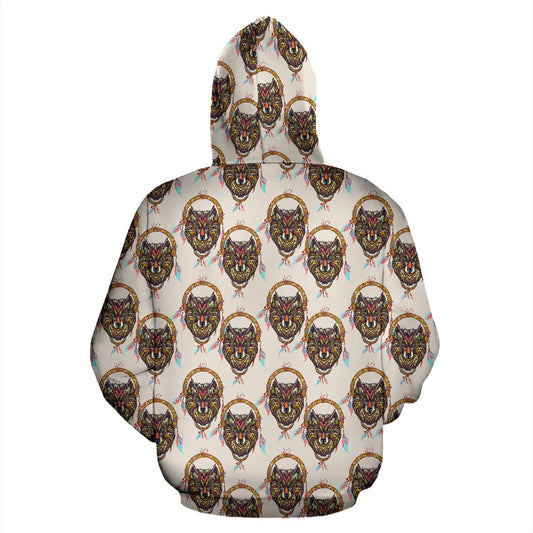 Wolf Tribal Dream Catcher Design Print Pullover Hoodie