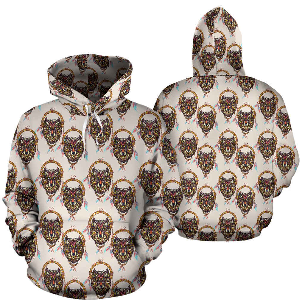 Wolf Tribal Dream Catcher Design Print Pullover Hoodie