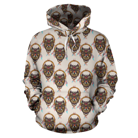 Wolf Tribal Dream Catcher Design Print Pullover Hoodie